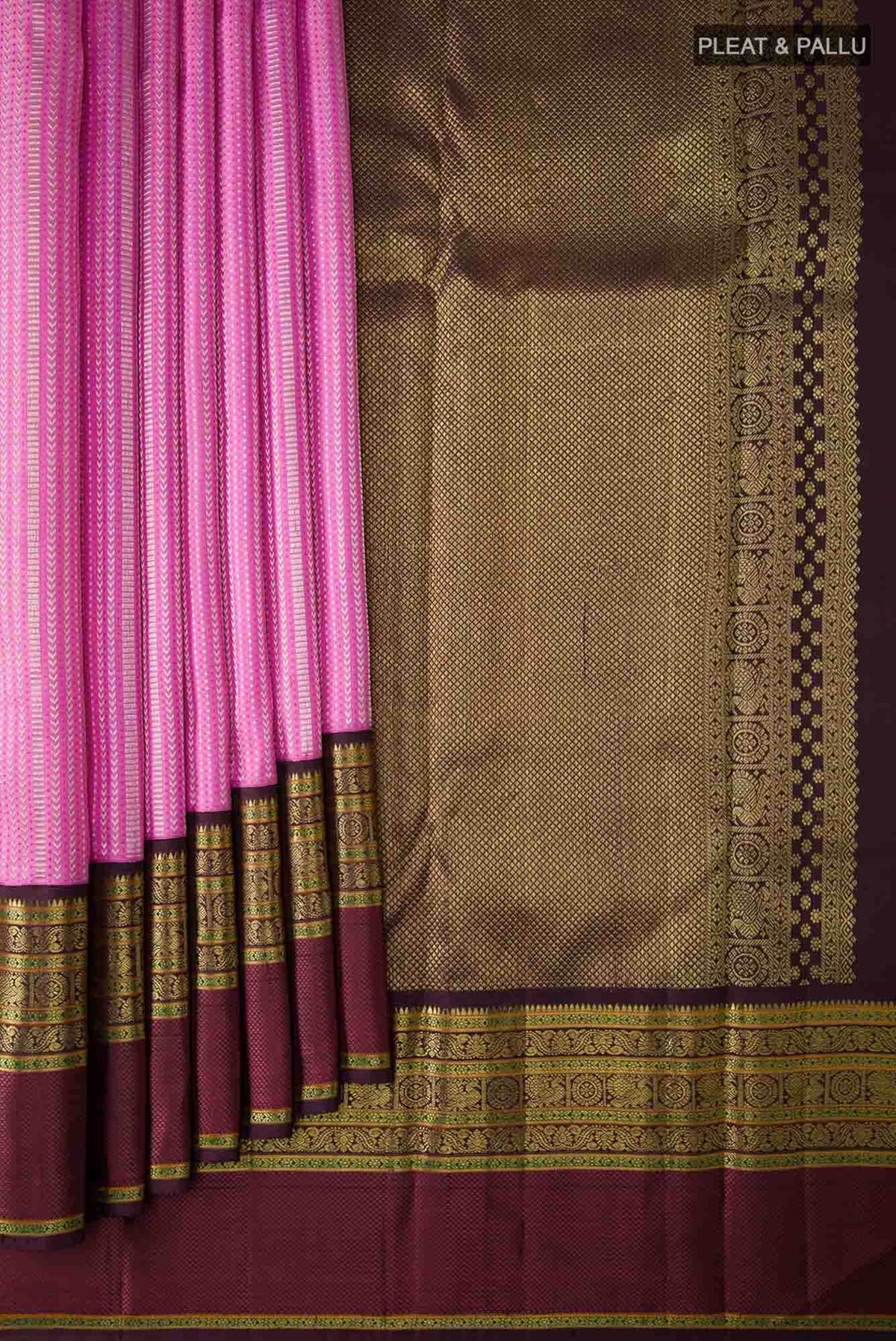 Pure Silk Pure Zari Pink Dual Tone Kanchipuram Saree