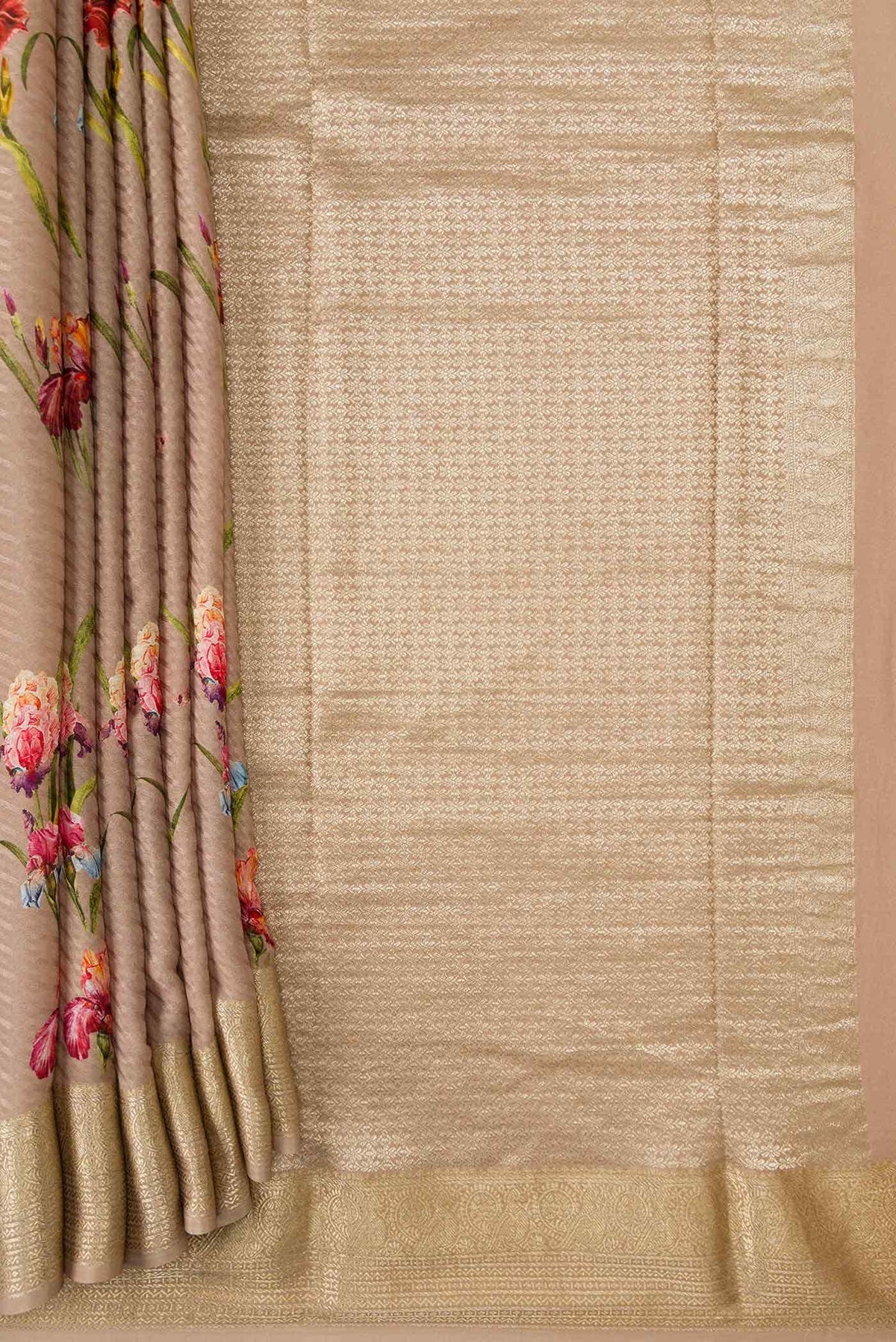 Dark Beige Dual Tone Mysore Crepe Saree