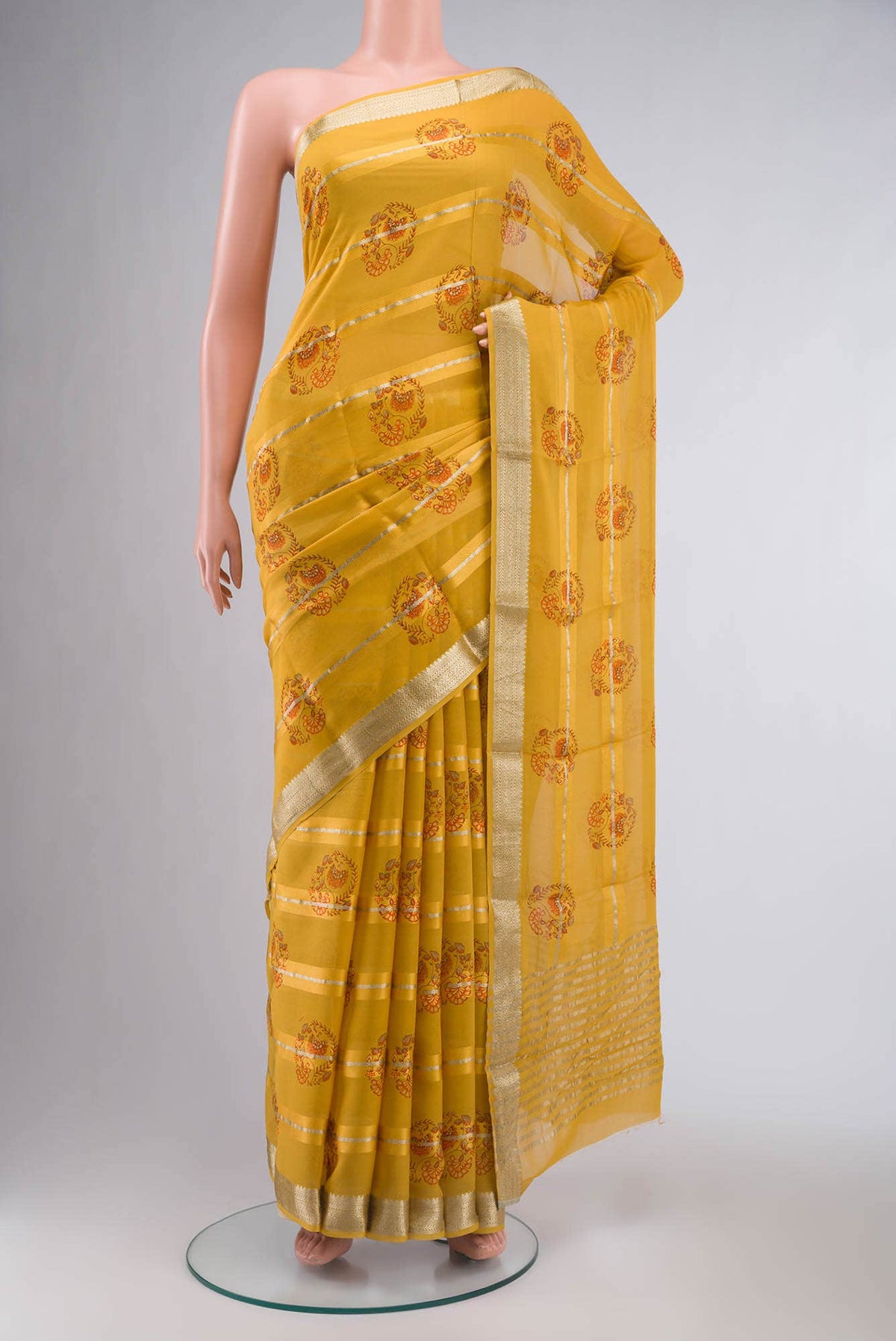 Yellow Mysore Georgette Saree