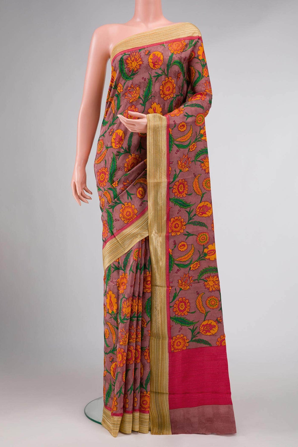 Mauve Mysore Crepe Saree