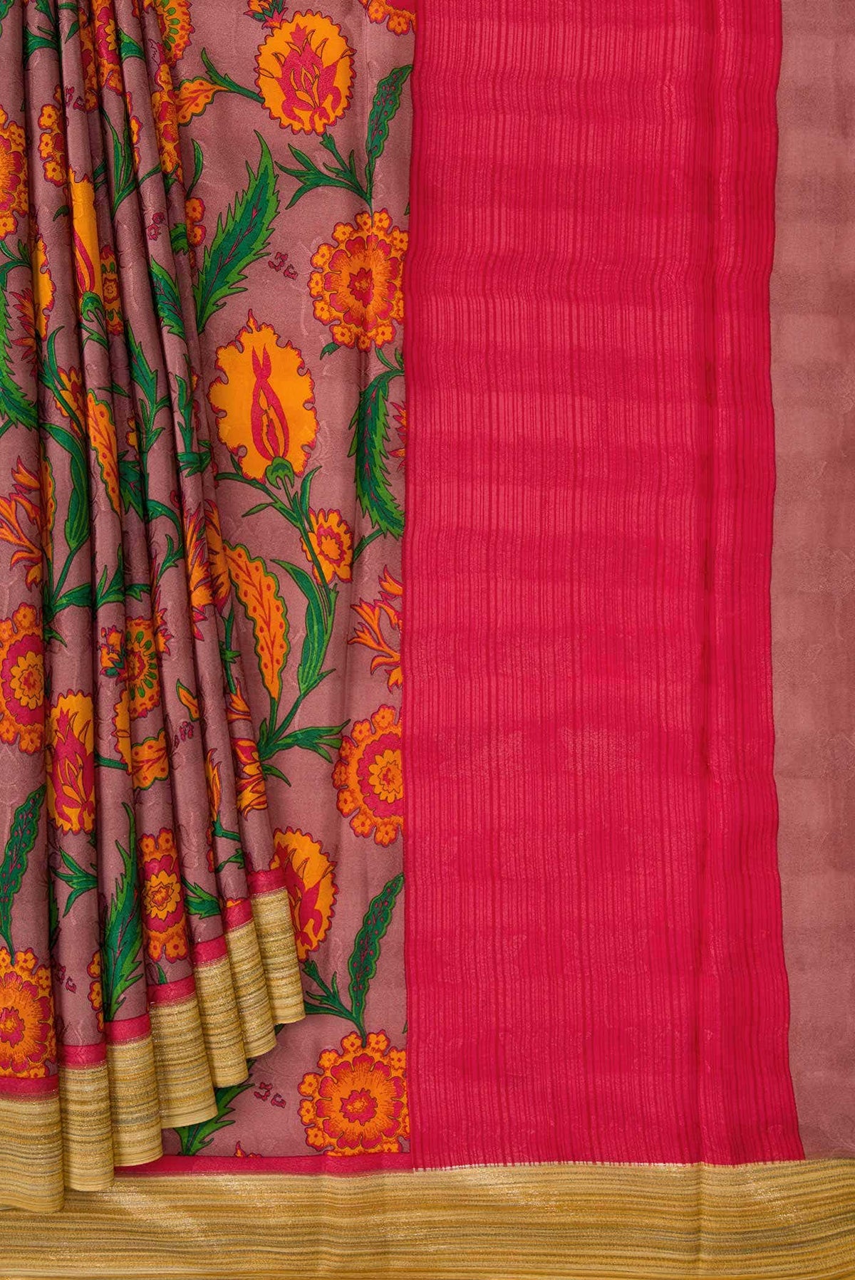 Mauve Mysore Crepe Saree