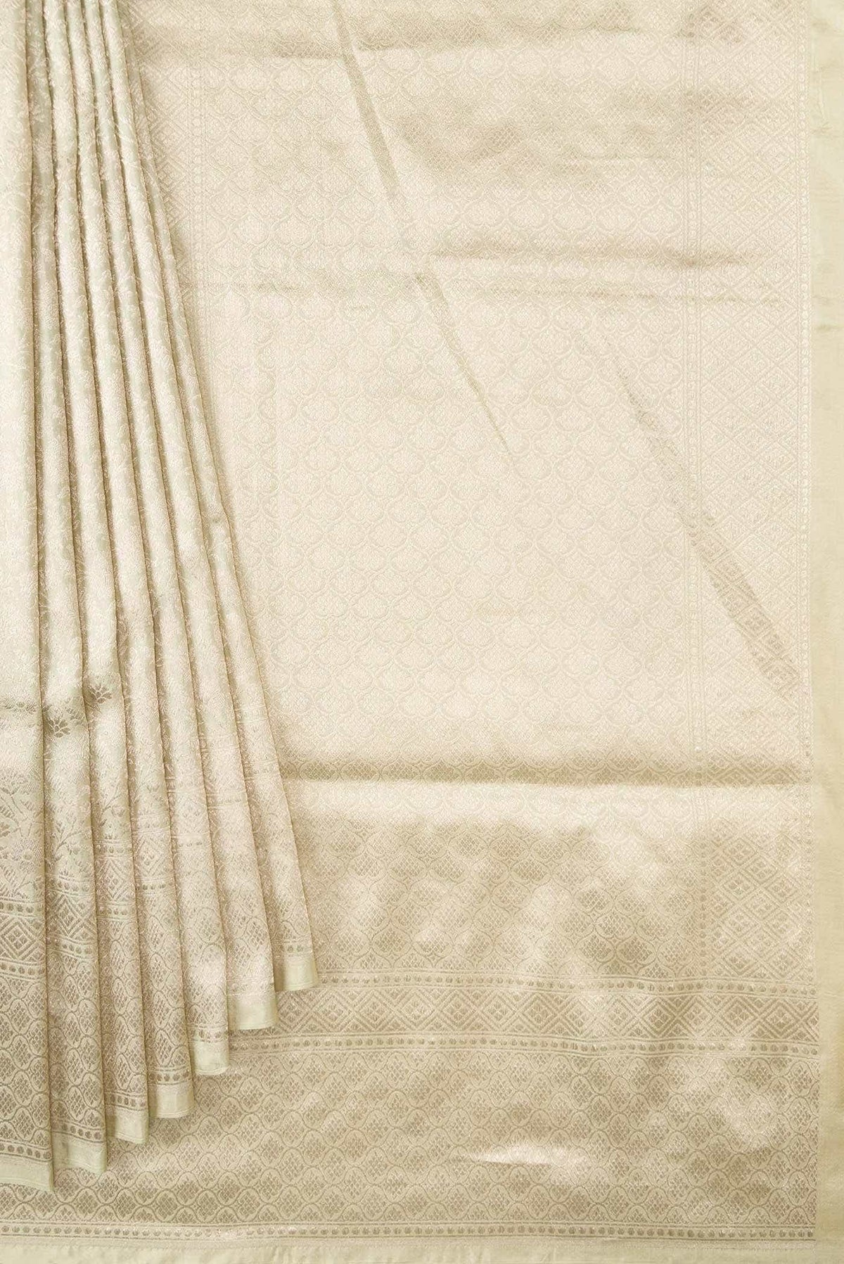 Cream Banarasi Silk Saree
