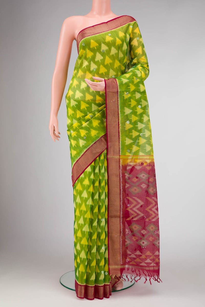 Parrot Green Dual Tone Silk Cotton Saree