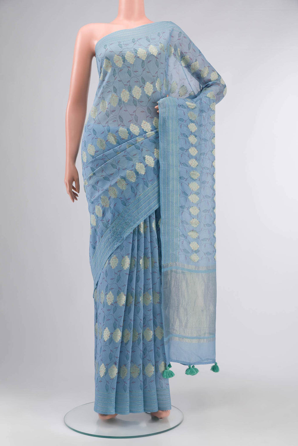 Blue Chanderi Silk Cotton Saree
