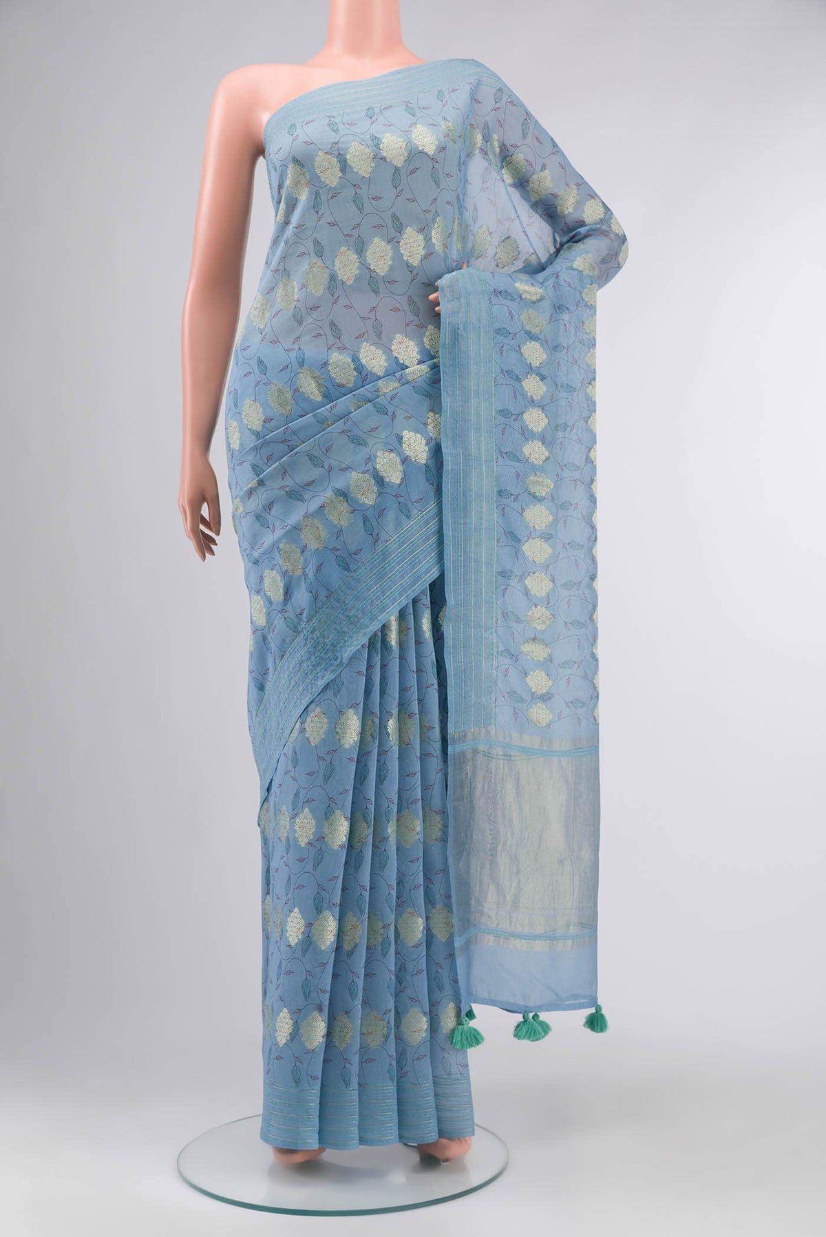 Blue Chanderi Silk Cotton Saree