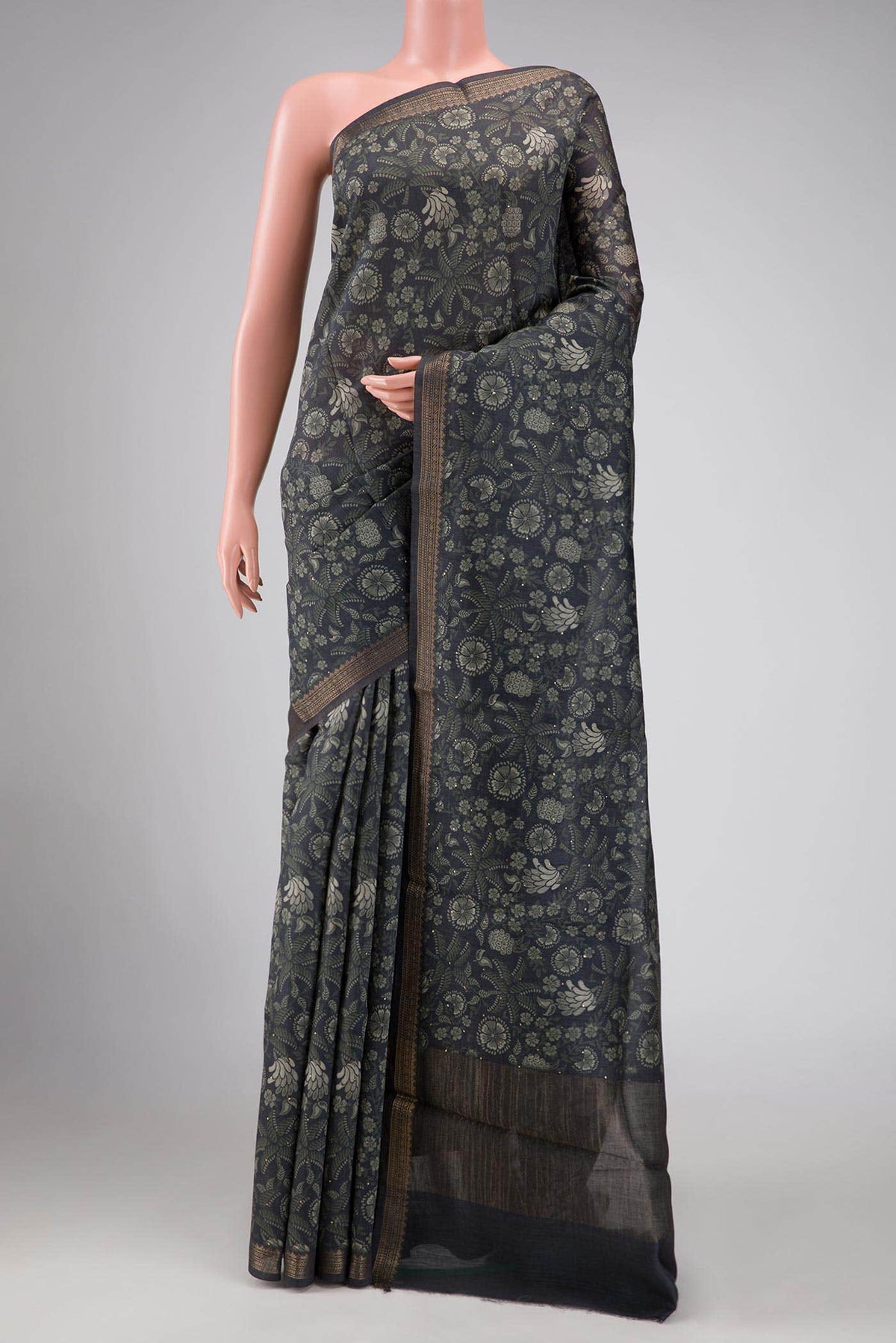 Grey Tussar Silk Saree