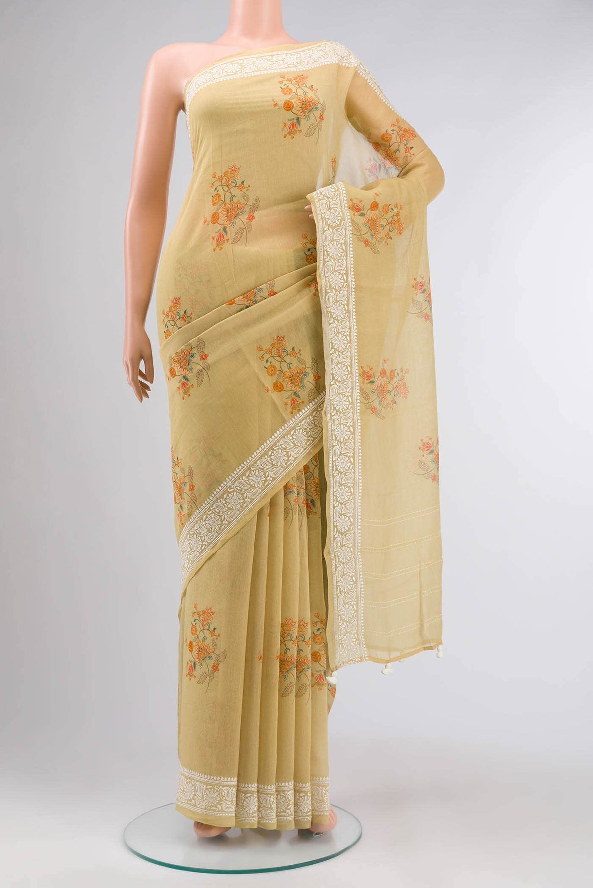 Beige Silk Cotton Saree