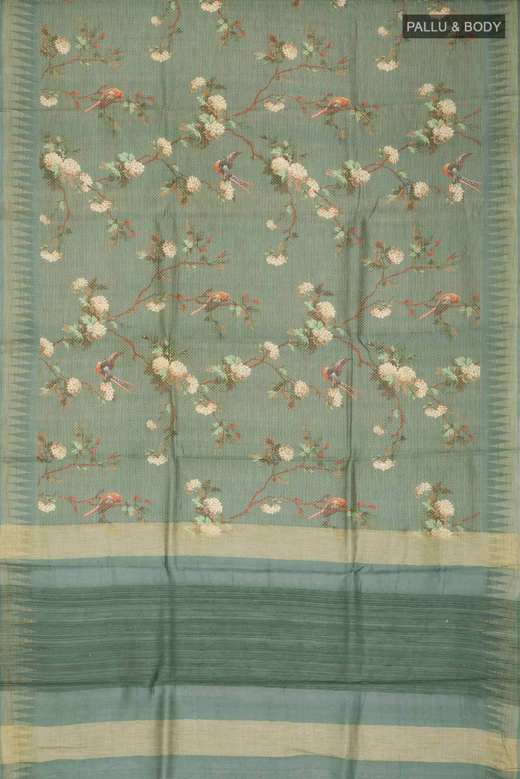 Green Bhagalpuri Tussar Silk Saree