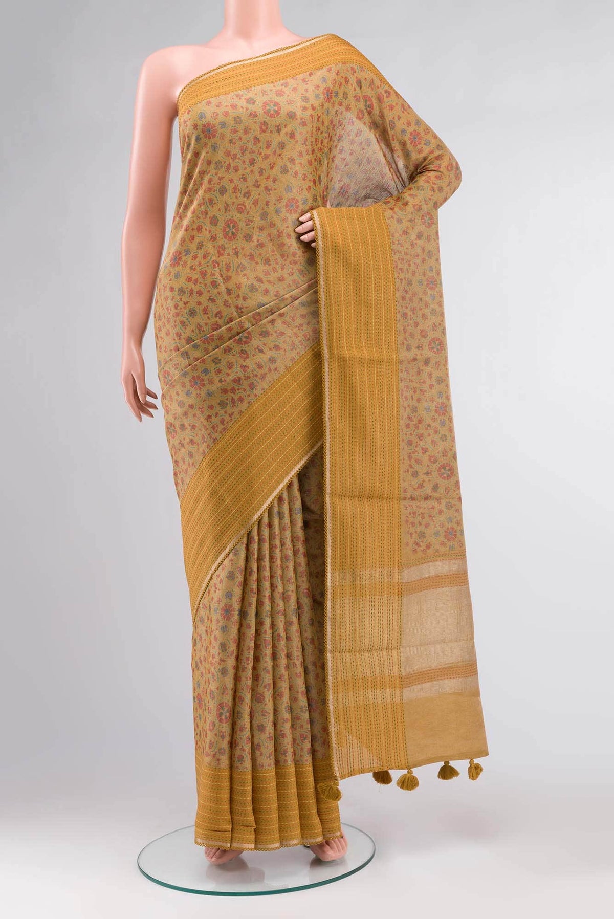 Mustard Bhagalpuri Tussar Silk Saree