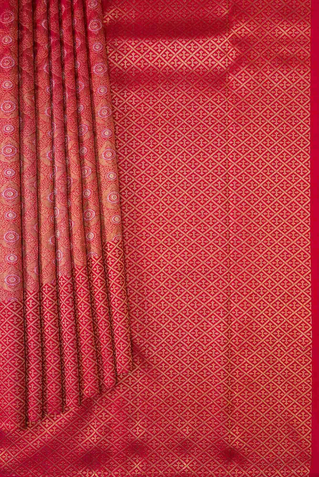 Pure Silk Pure Zari Red Dual Tone Kanjivaram Saree
