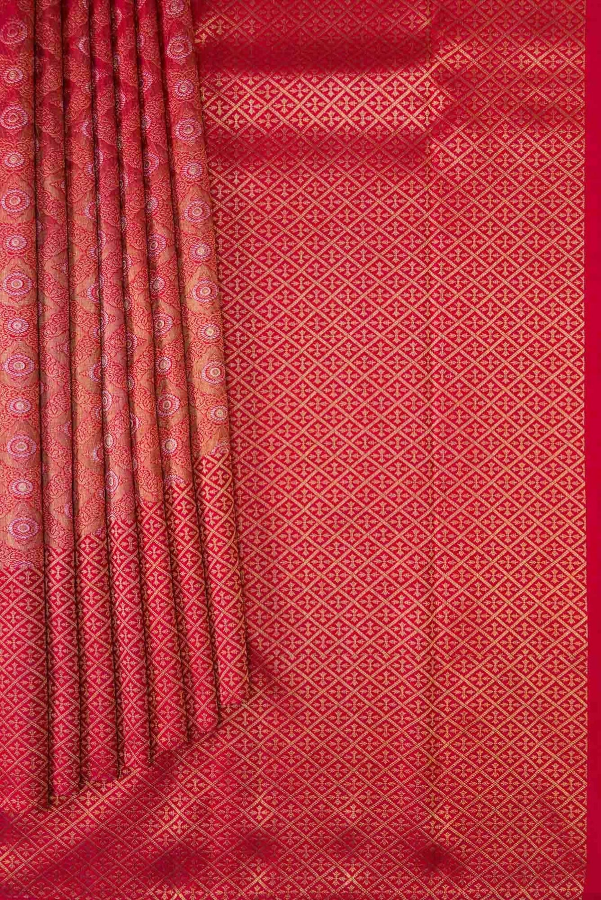 Pure Silk Pure Zari Red Dual Tone Kanjivaram Saree