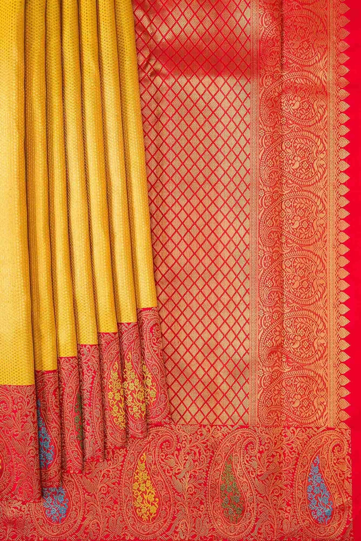 Pure Silk Pure Zari Gold Dual Tone Kanjivaram Saree