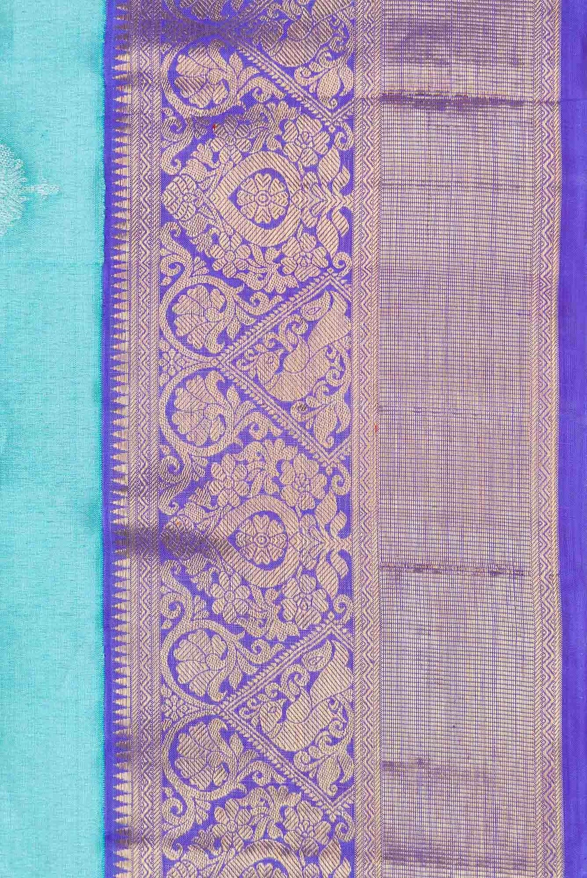 Pure Silk Pure Zari Blue Dual Tone Kanjivaram Tissue Saree