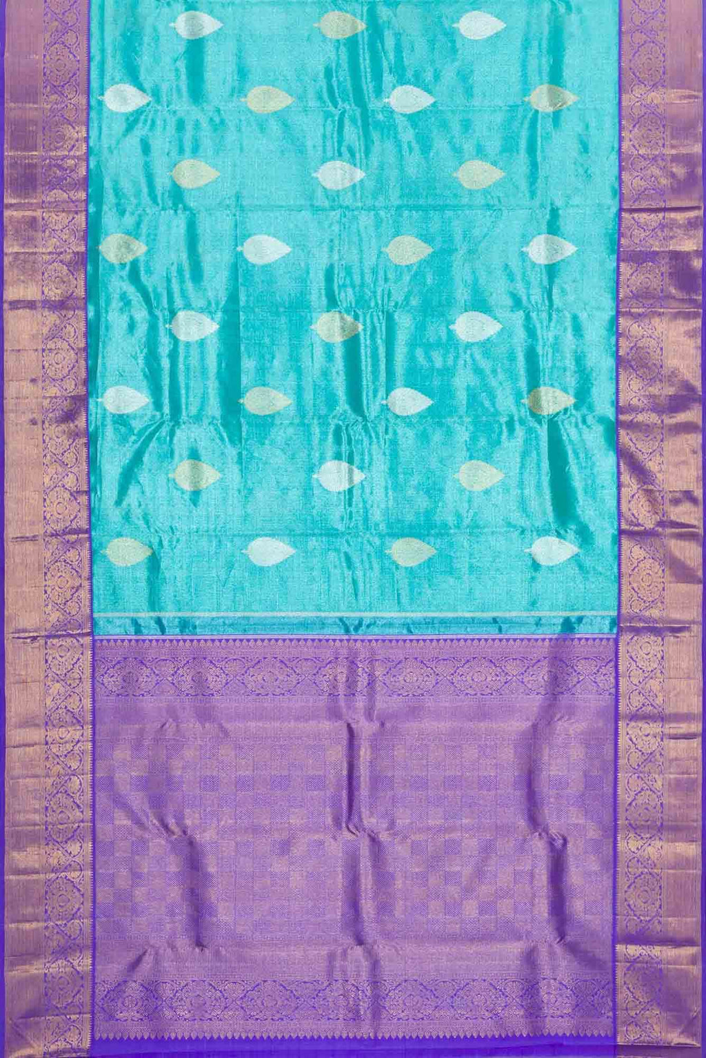 Pure Silk Pure Zari Blue Dual Tone Kanjivaram Tissue Saree