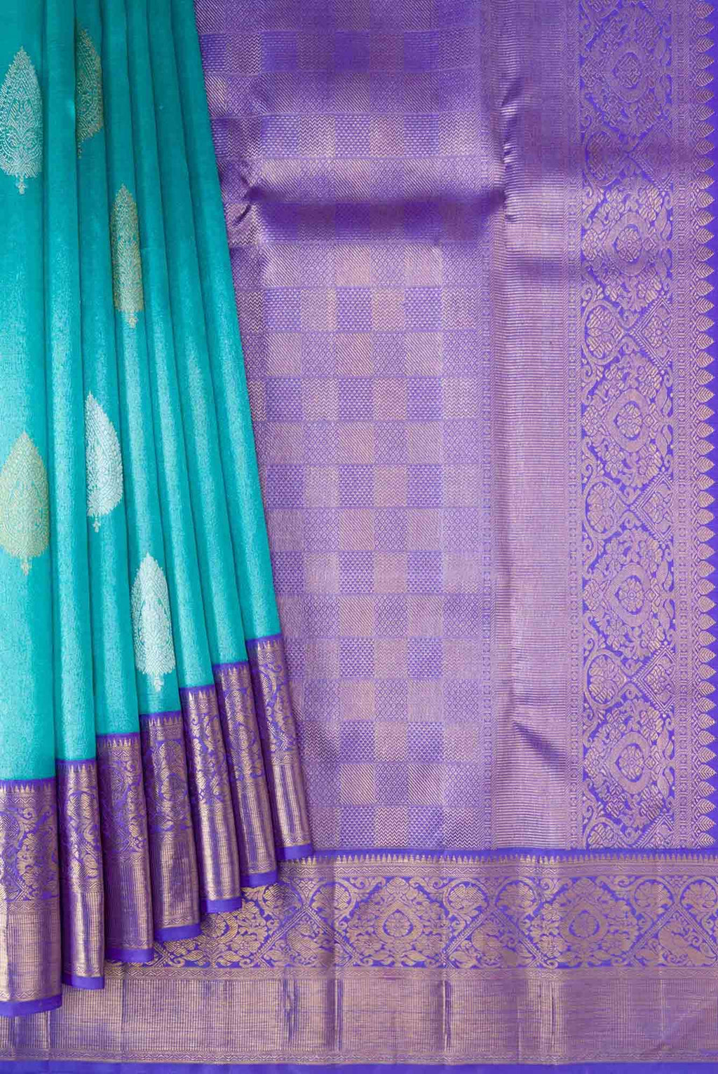 Pure Silk Pure Zari Blue Dual Tone Kanjivaram Tissue Saree