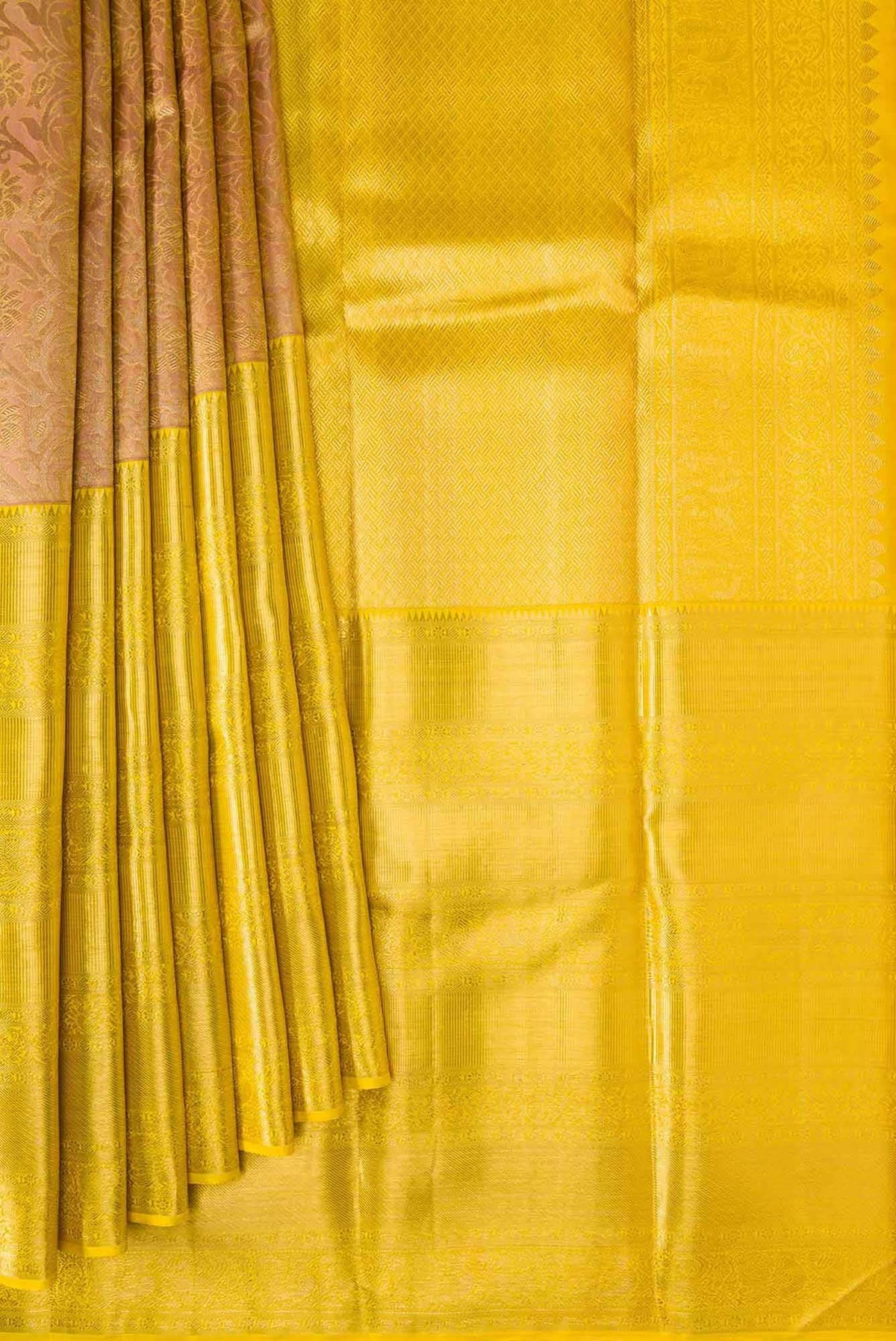 Pure Silk Pure Zari Golden Peach Dual Tone Kanjivaram Saree