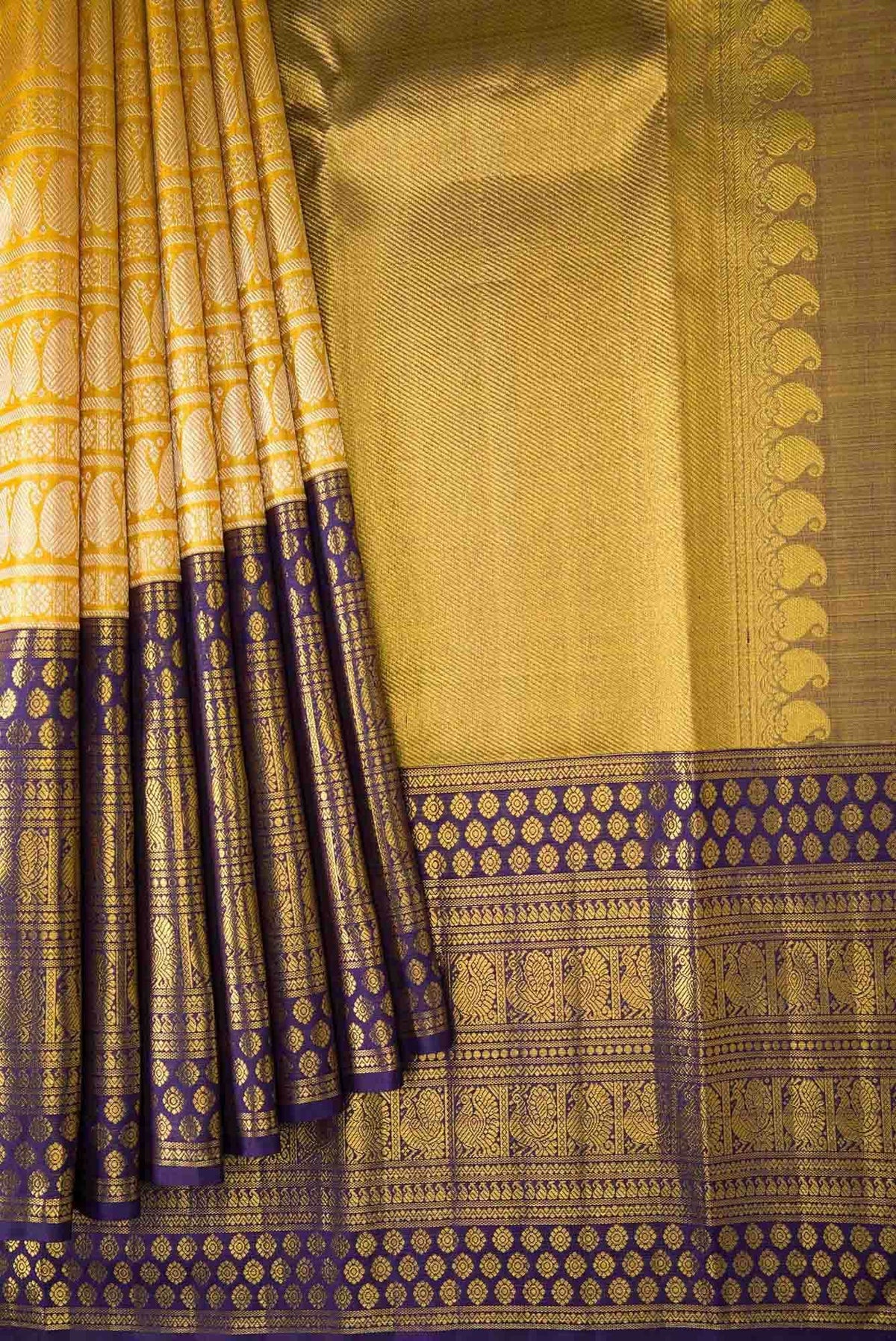 Gold Dual Tone Kanchipuram Tissue Silk Saree
