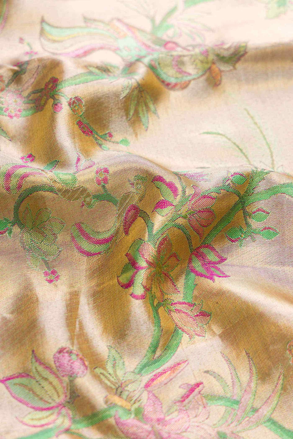 Rose Gold Dual Tone Kanchipuram Tissue Silk Saree