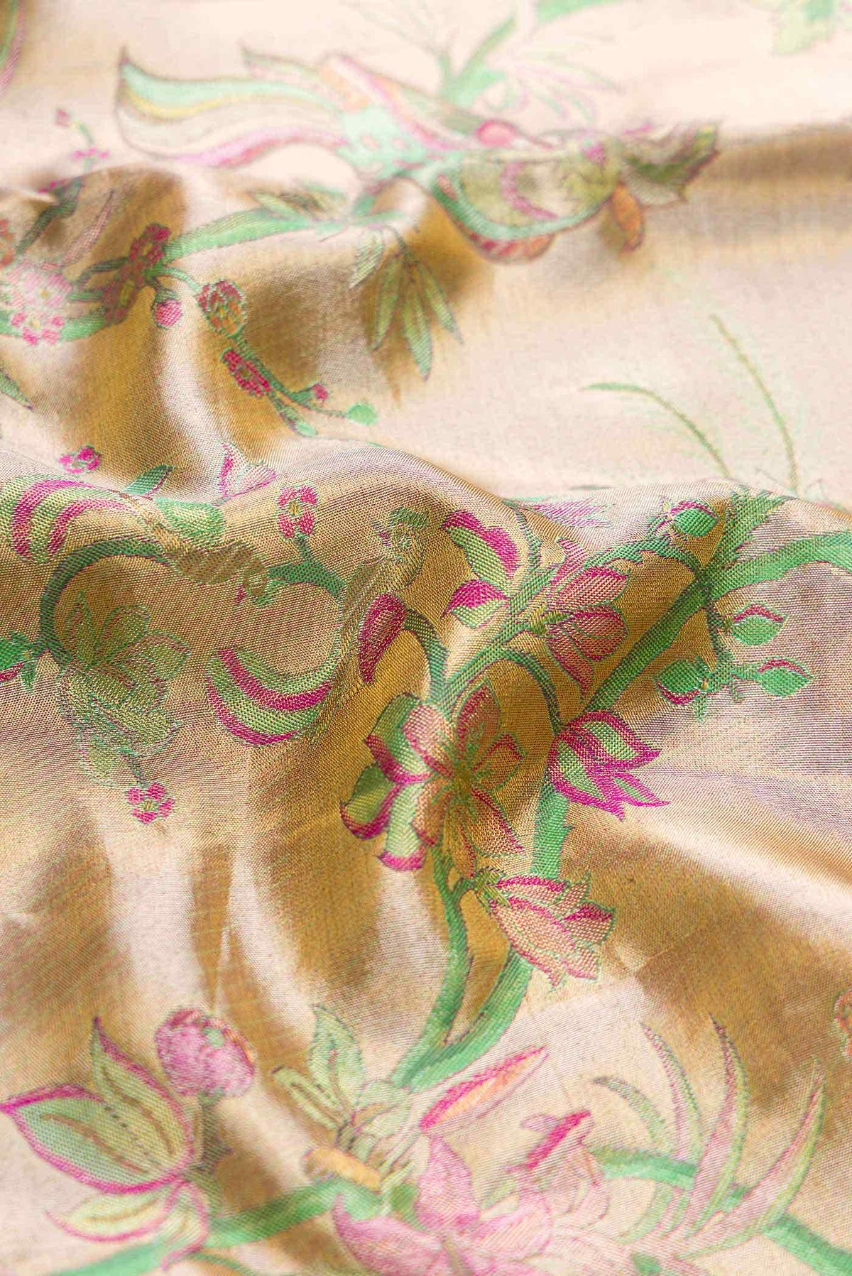 Rose Gold Dual Tone Kanchipuram Tissue Silk Saree
