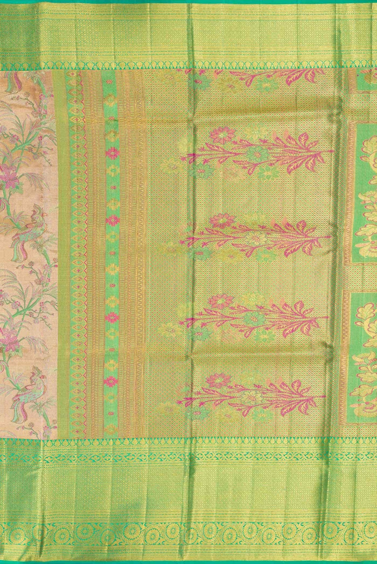 Rose Gold Dual Tone Kanchipuram Tissue Silk Saree