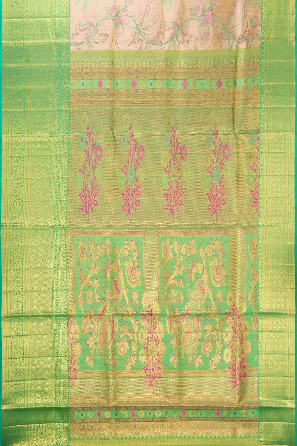 Rose Gold Dual Tone Kanchipuram Tissue Silk Saree