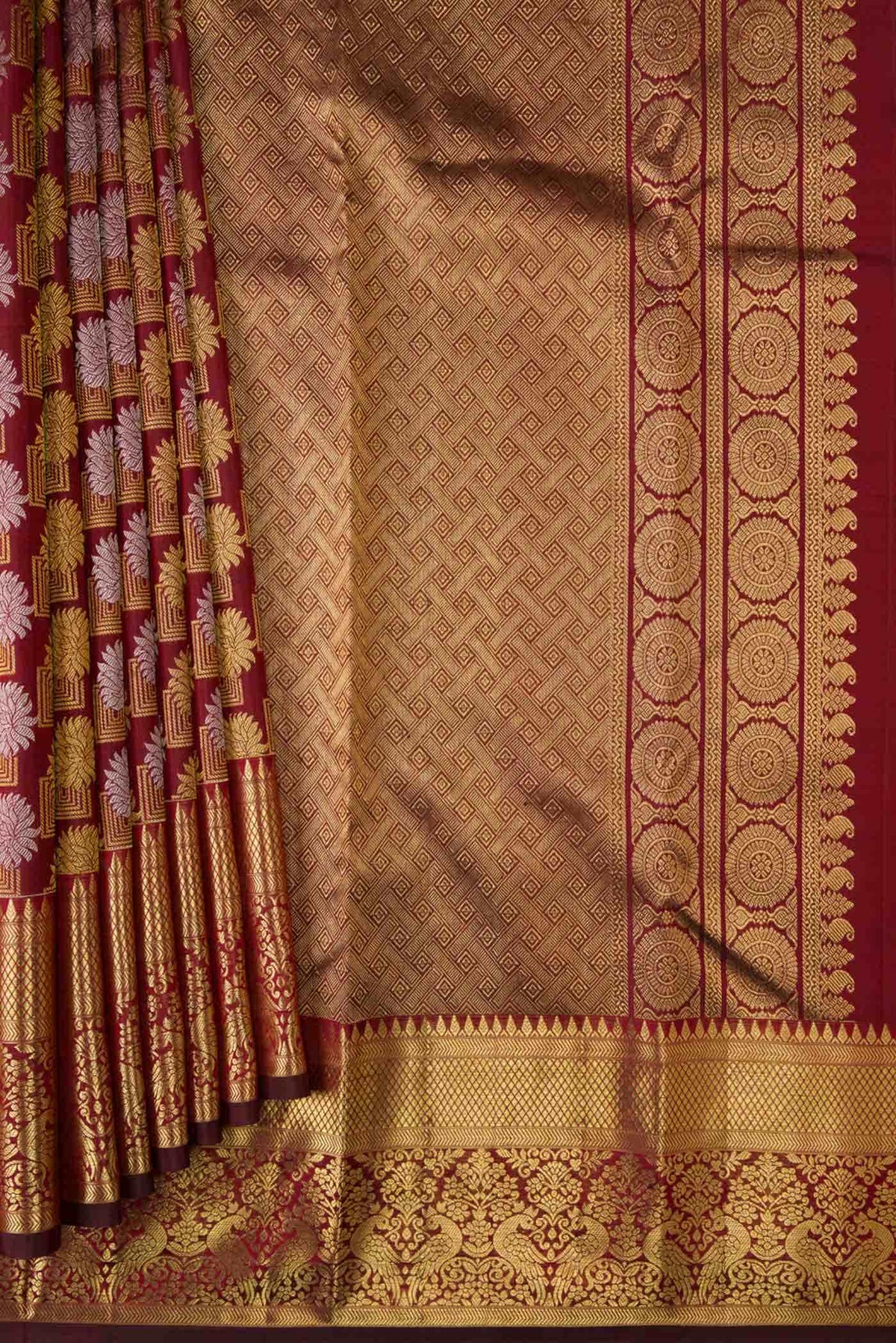 Maroon Dual Tone Kanjivaram Silk Saree
