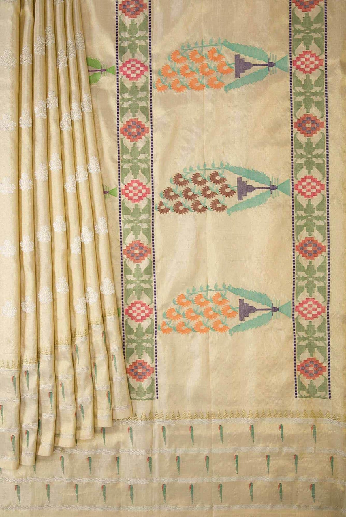 Gold Dual Tone Paithani Silk Saree
