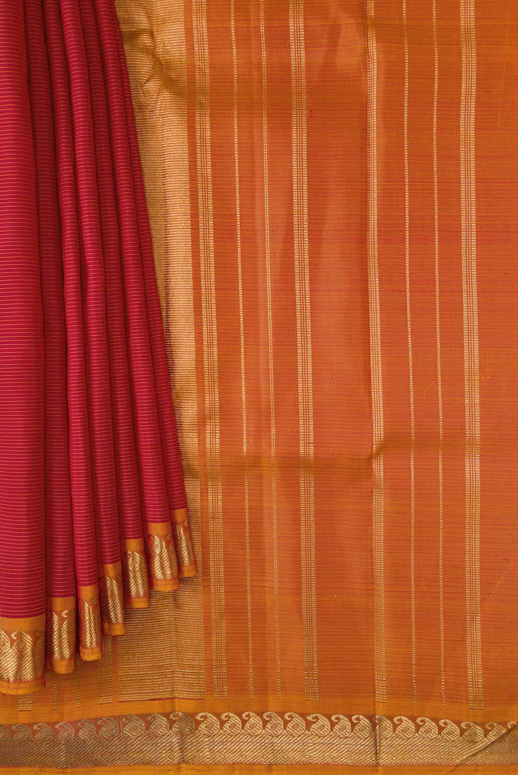 Pure Silk Pure Zari Maroon Dual Tone Kanjivaram Saree