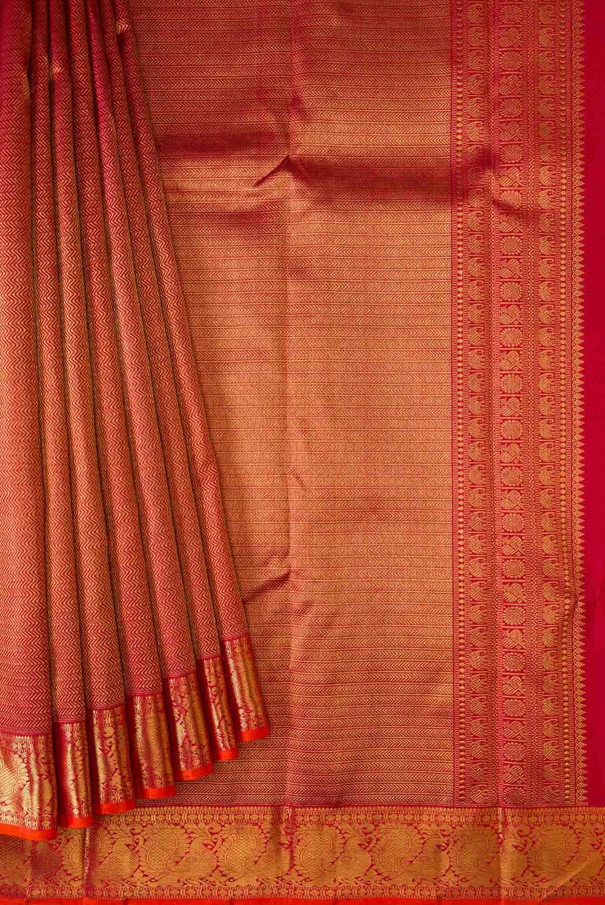 Pure Silk Pure Zari Maroon Dual Tone Kanjivaram Saree