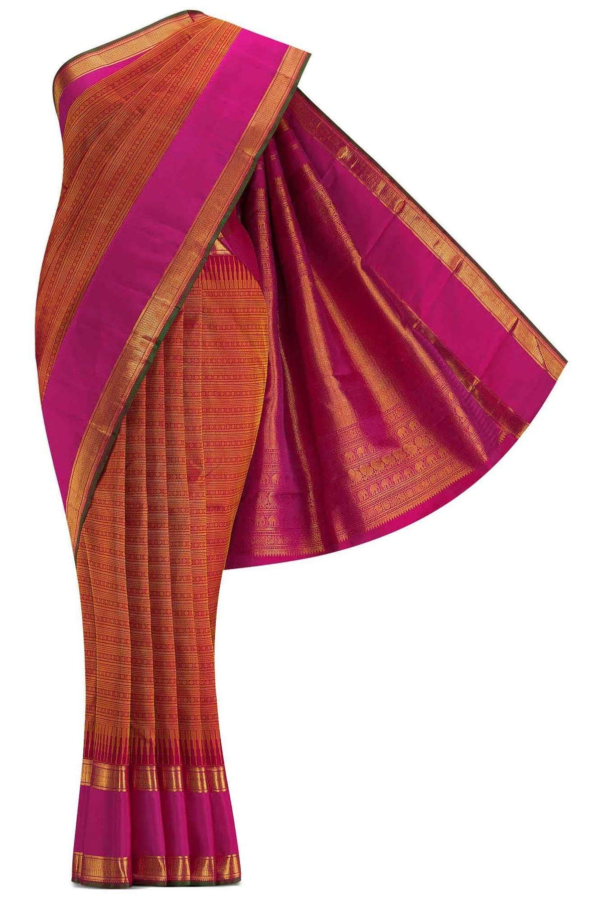 Pure Silk Pure Zari Maroon Dual Tone Kanchipuram Saree