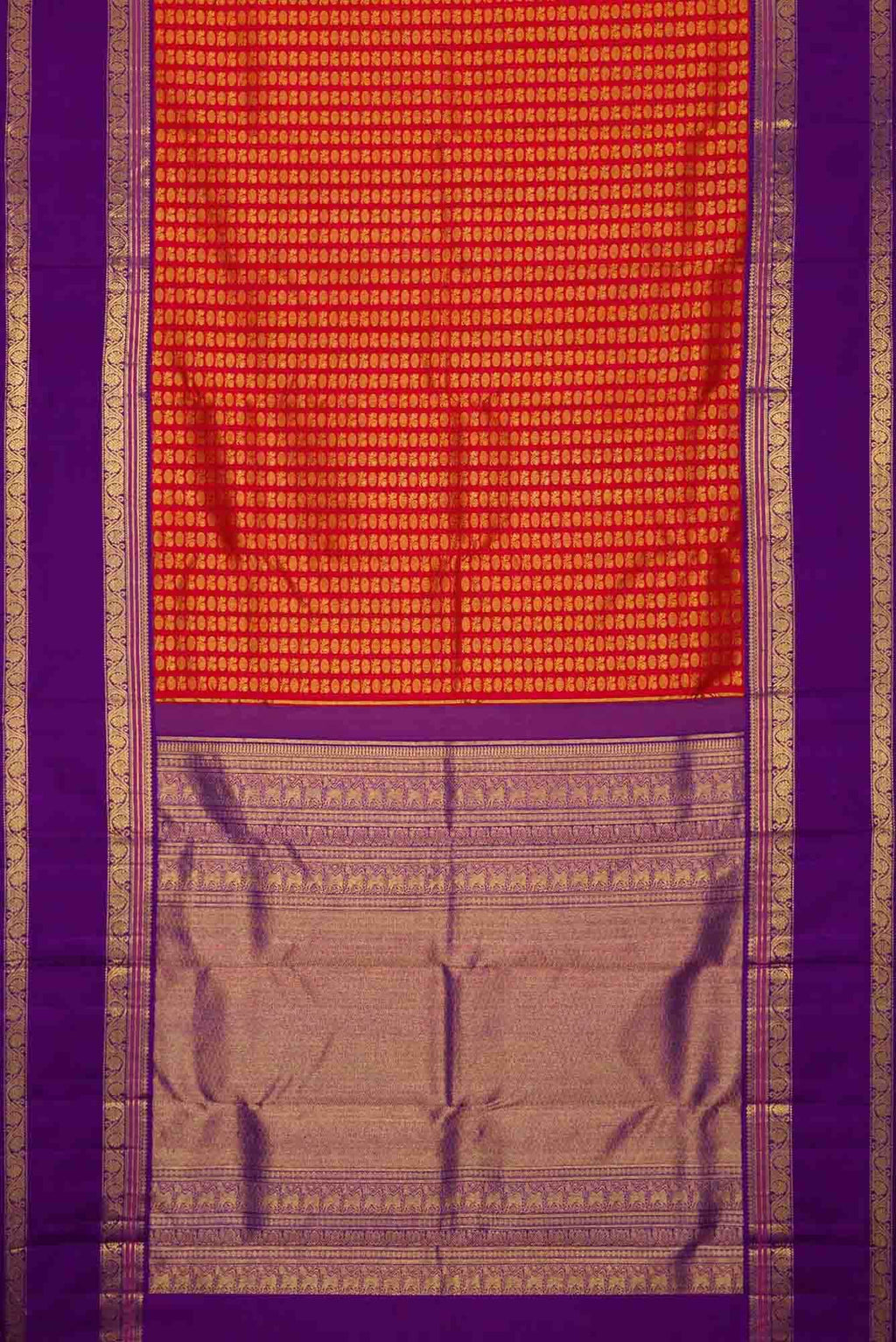 Pure Silk Pure Zari Red Dual Tone Kanjivaram Saree