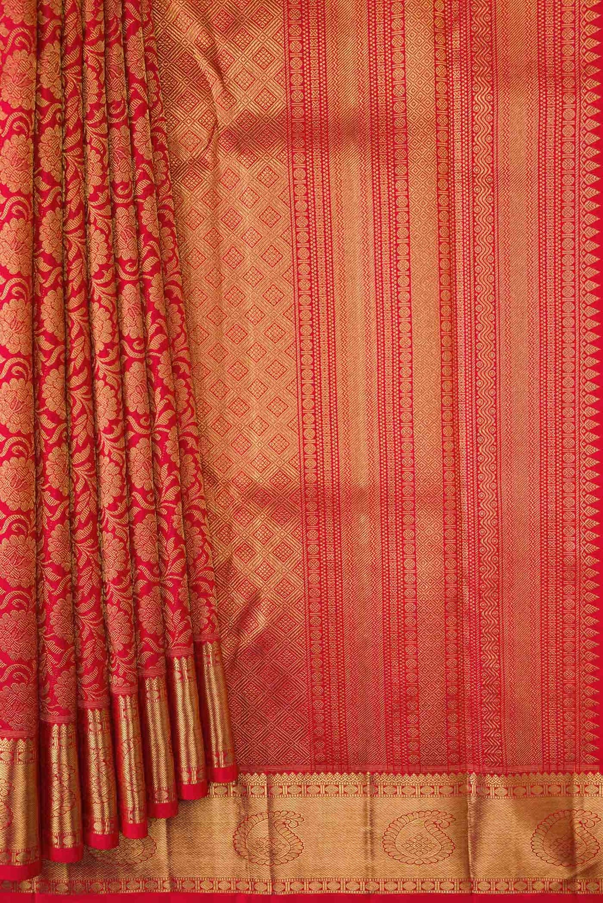 Pure Silk Pure Zari Red Dual Tone Kanjivaram Saree