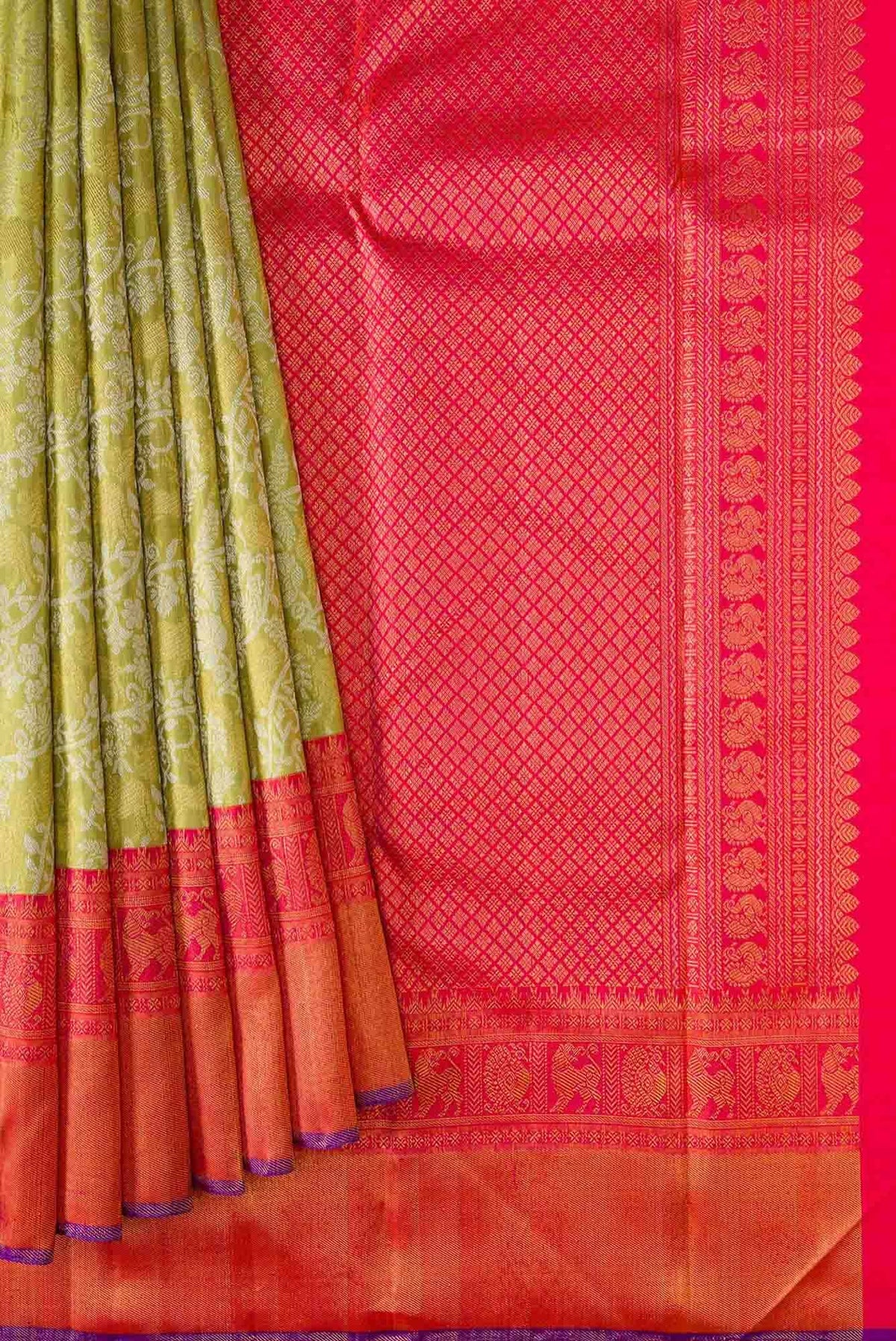 Pure Silk Pure Zari Pista Green Dual Tone Kanjivaram Saree
