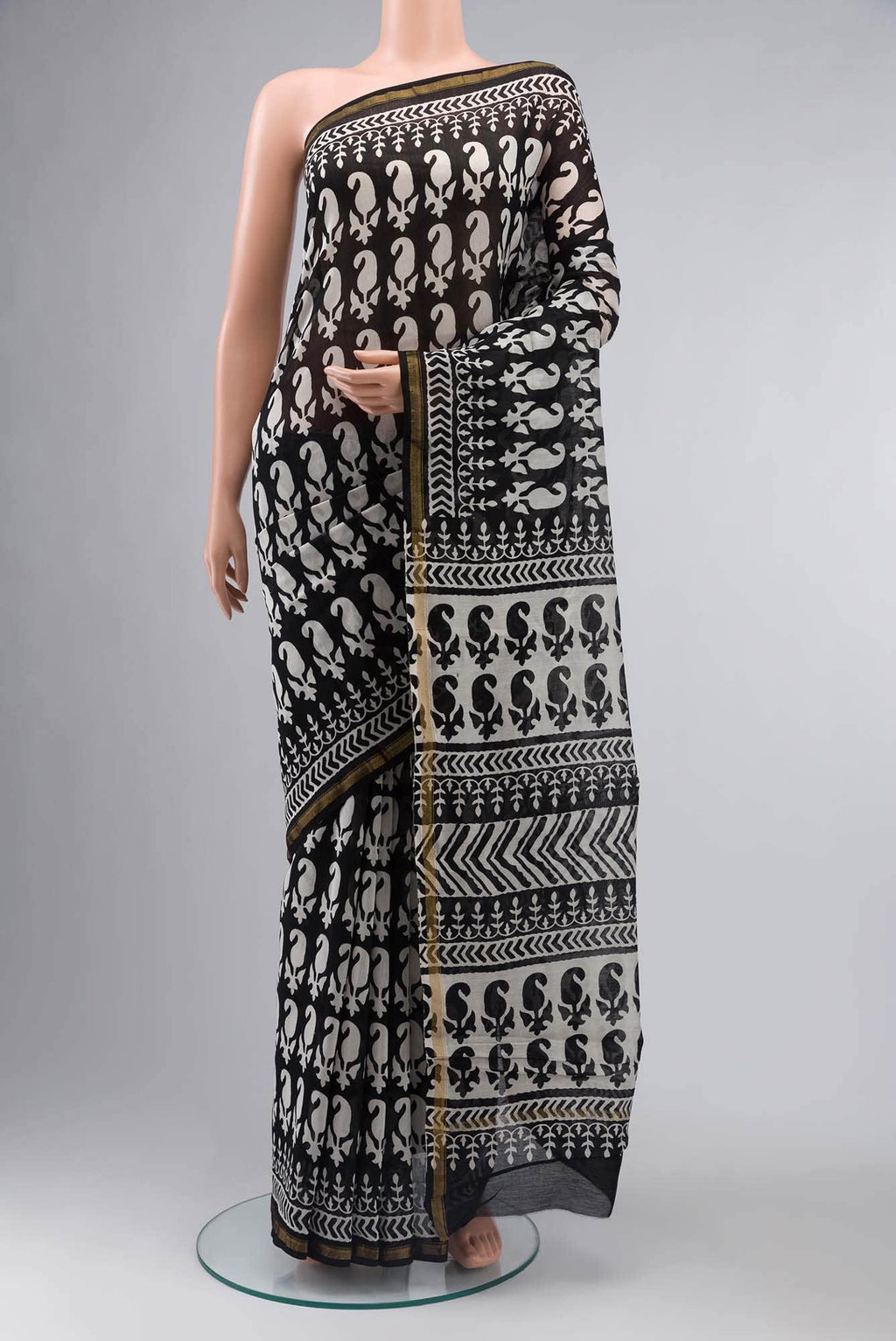 Black Chanderi Silk Cotton Saree