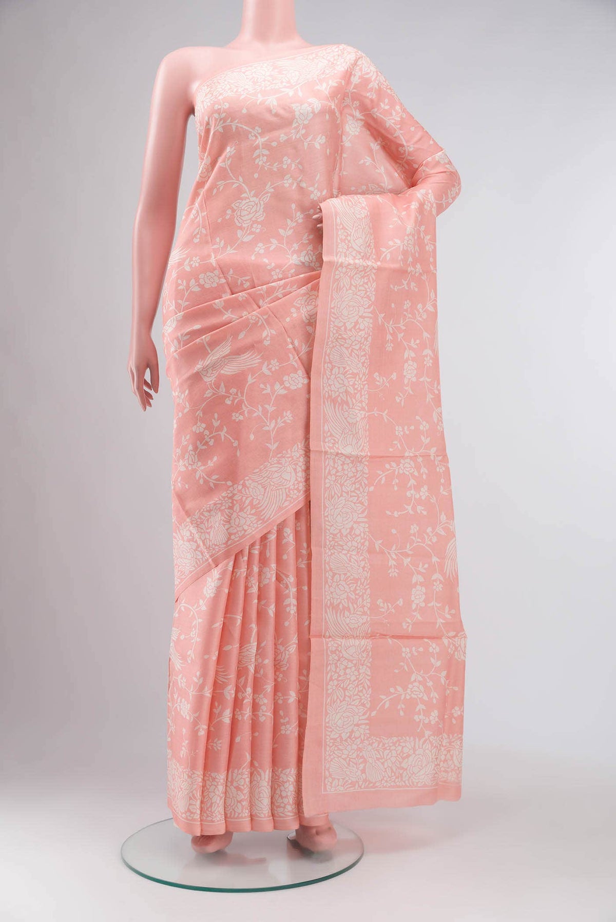 Peach Tussar Silk Saree