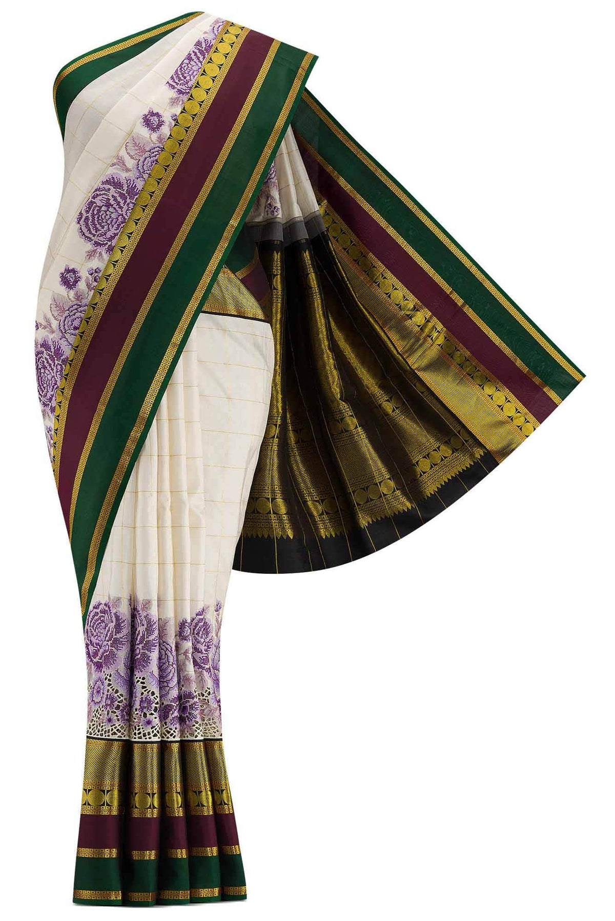 Pure Silk Pure Zari Off White Dual Tone Kanchipuram Saree