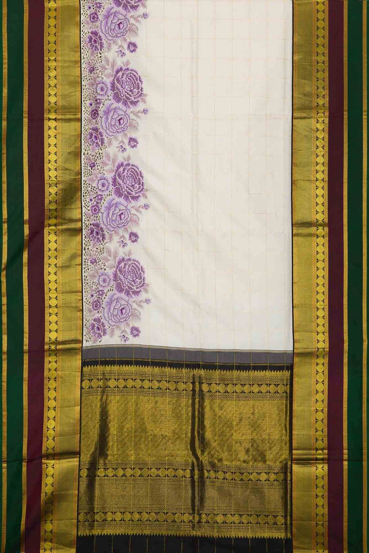 Pure Silk Pure Zari Off White Dual Tone Kanchipuram Saree