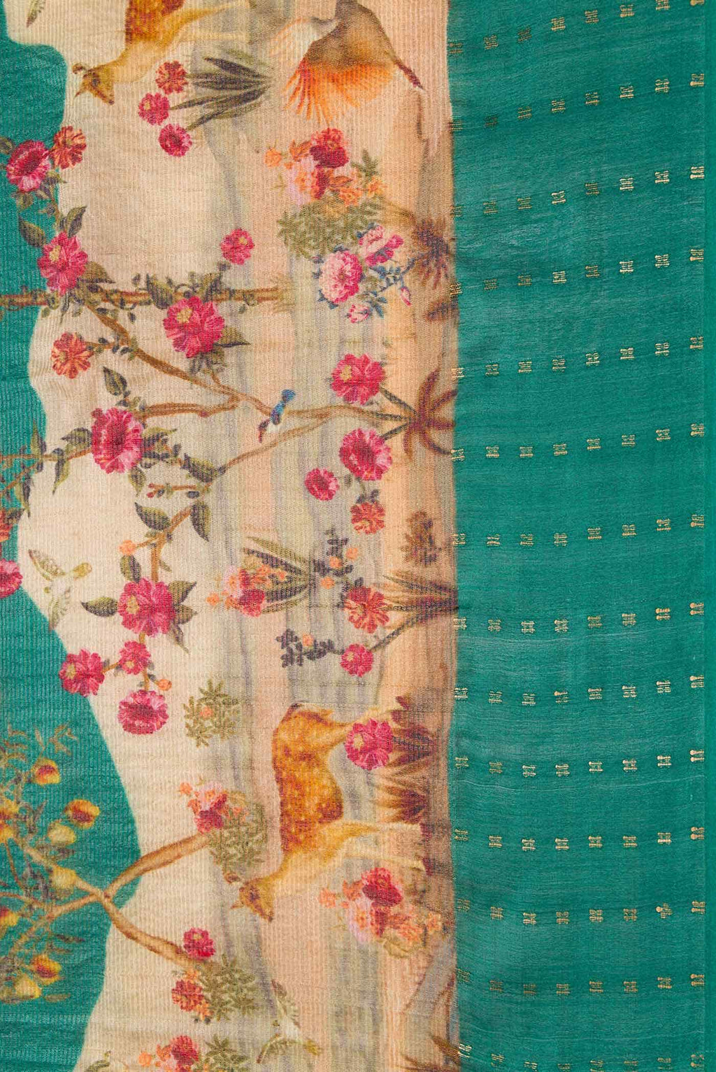 Teal Tussar Silk Saree