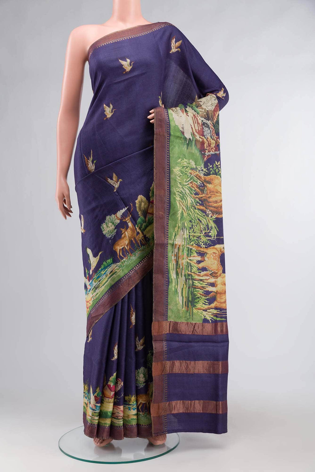 Blue Tussar Silk Saree