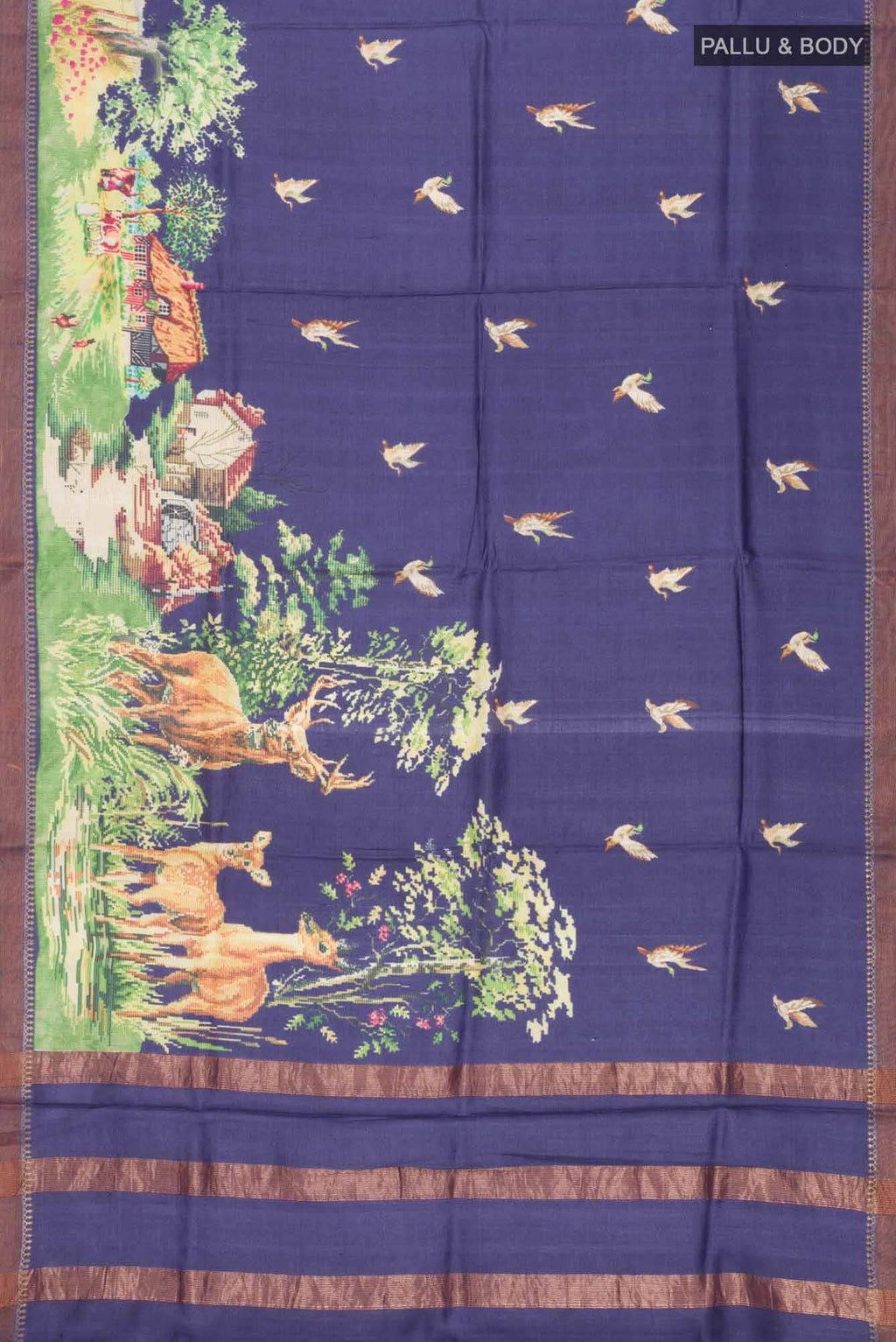 Blue Tussar Silk Saree