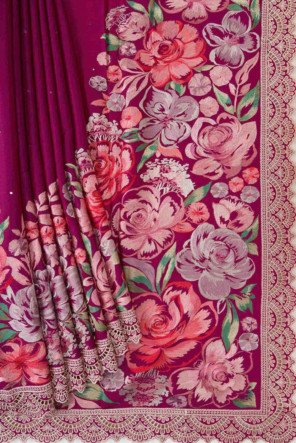Magenta Tussar Silk Saree