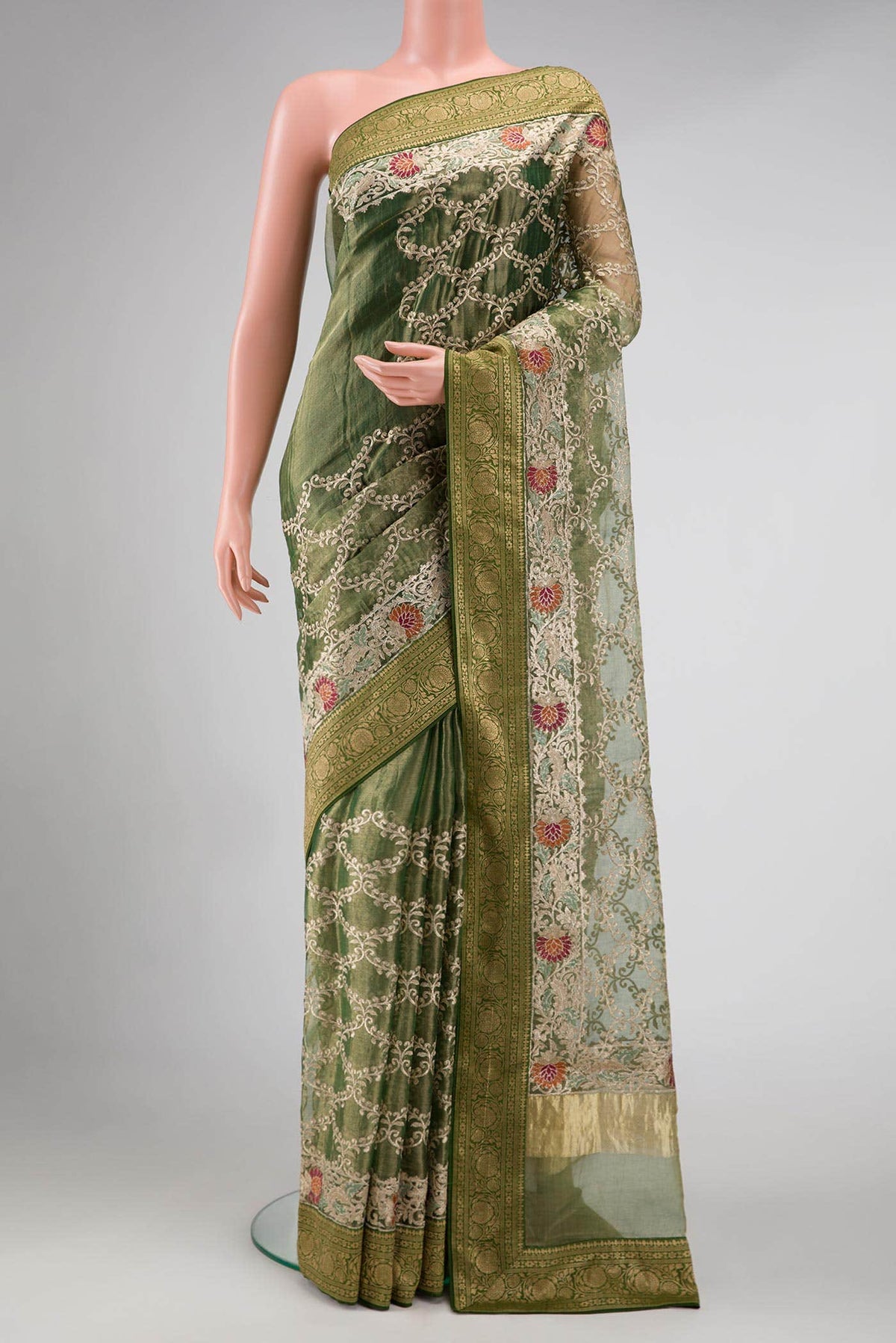 Green Dual Tone Tissue Silk Saree