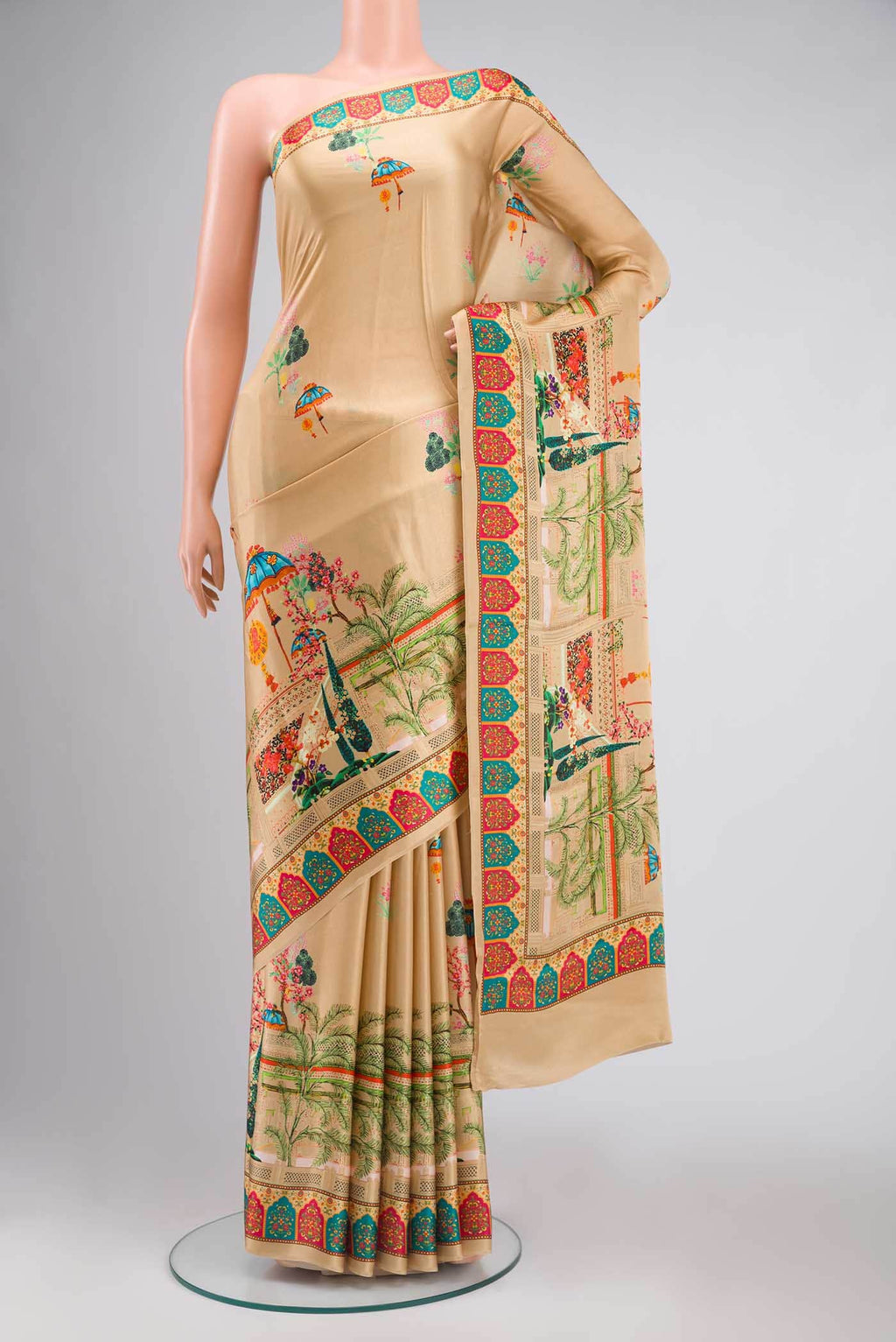 Beige Satin Silk Saree
