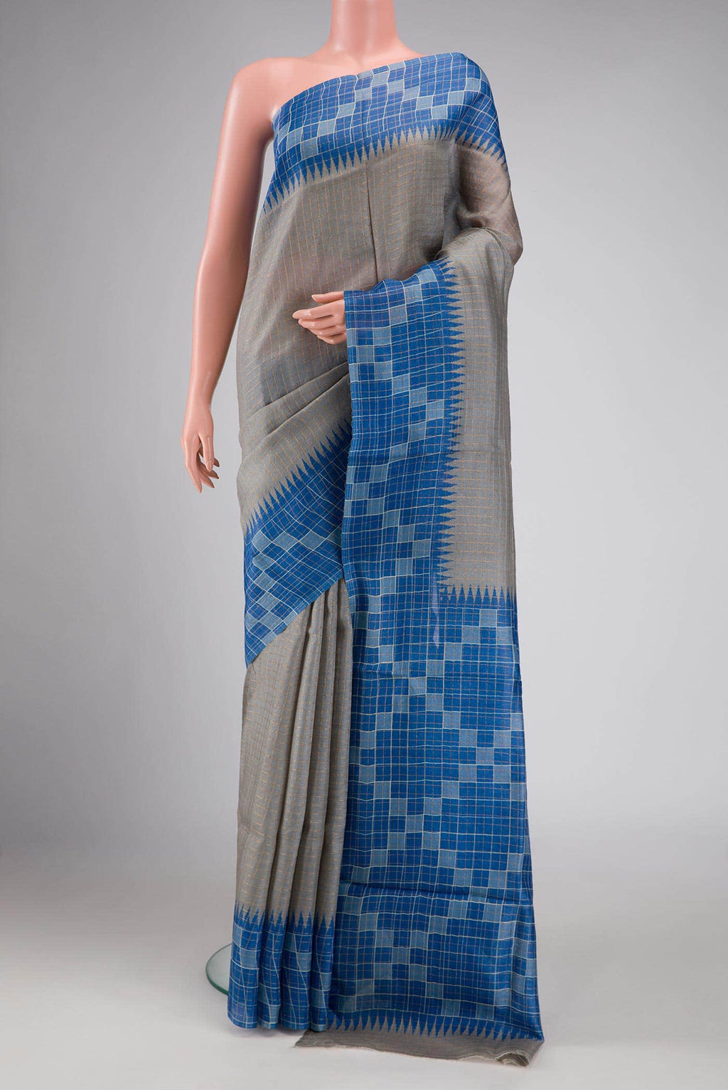 Grey Dual Tone Tussar Silk Saree