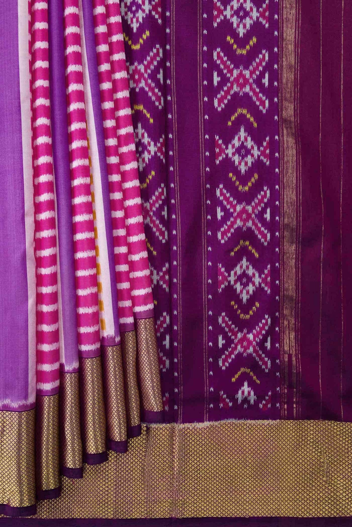Pink and Lavender Dual Tone Double Ikat Saree