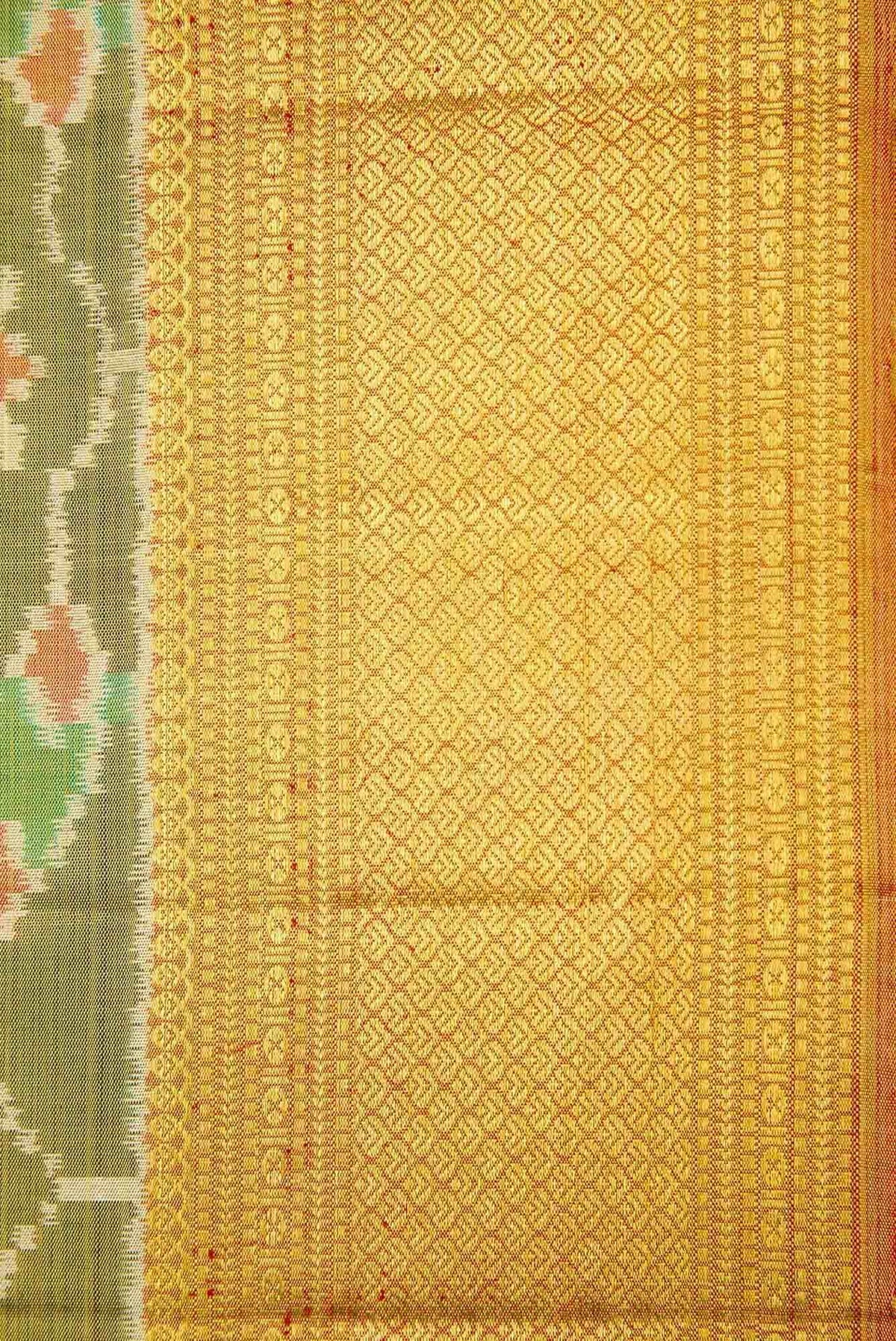 Mehandi Green and Red Dual Tone Kanjivaram Tissue Silk Saree