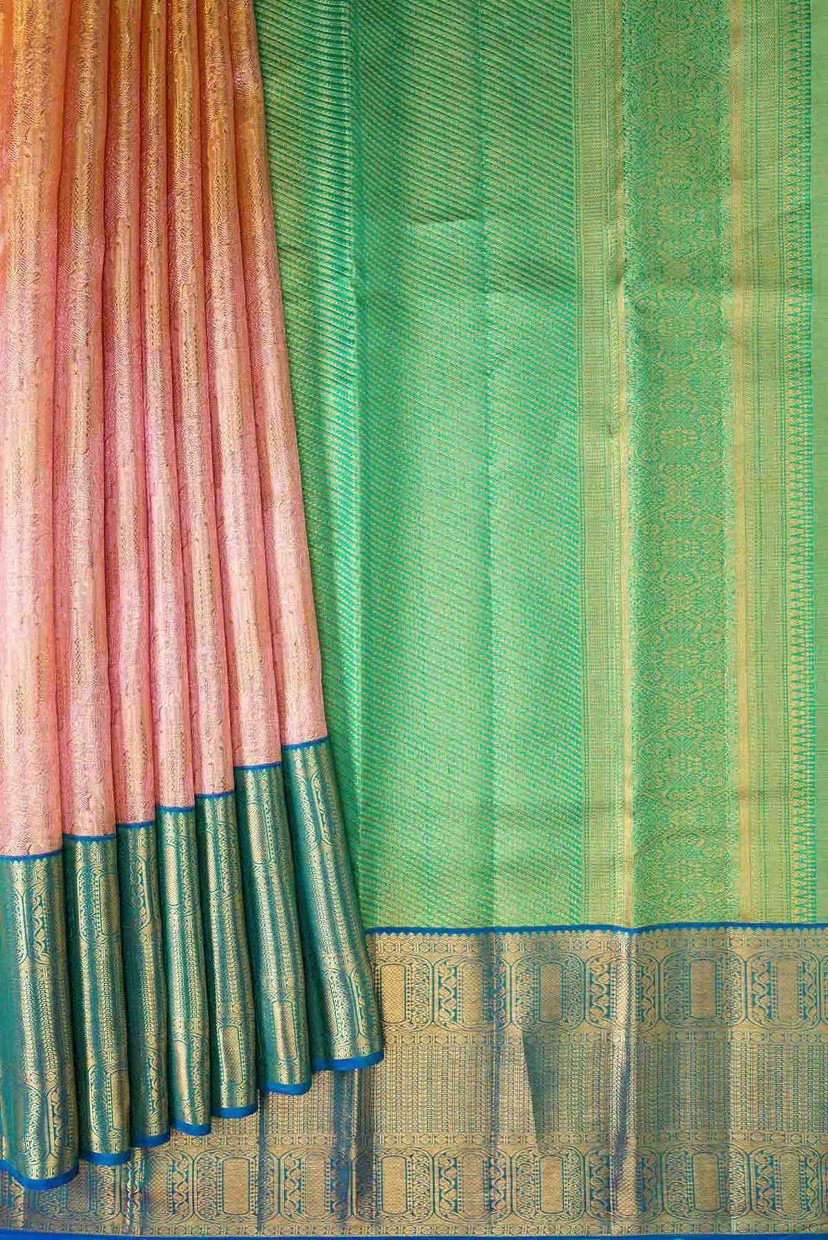 Pink Dual Tone Kanchipuram Tissue Silk Saree