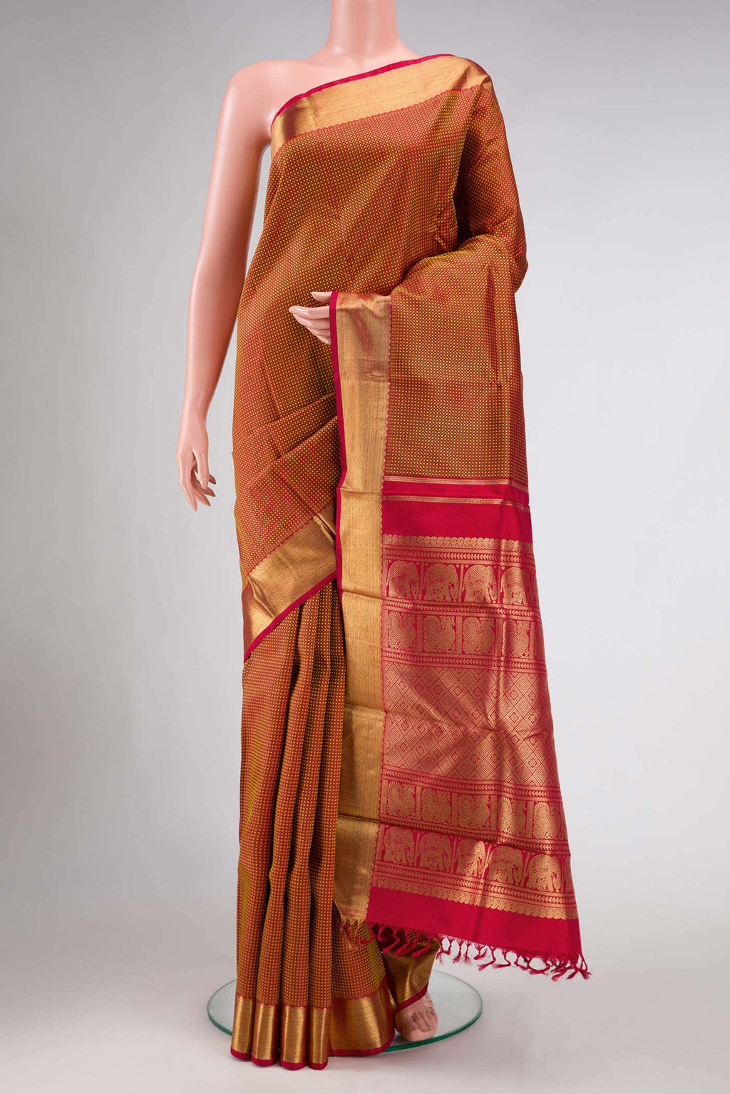 Pure Silk Pure Zari Maroon Dual Tone Kanchipuram Saree