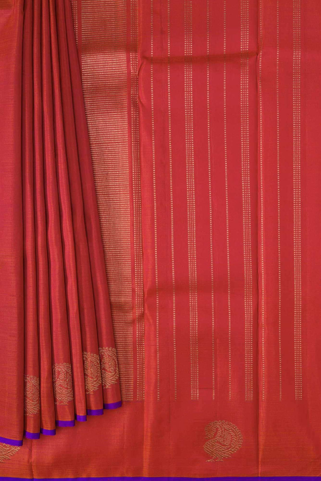 Pure Silk Pure Zari Orange Dual Tone Kanjivaram Saree