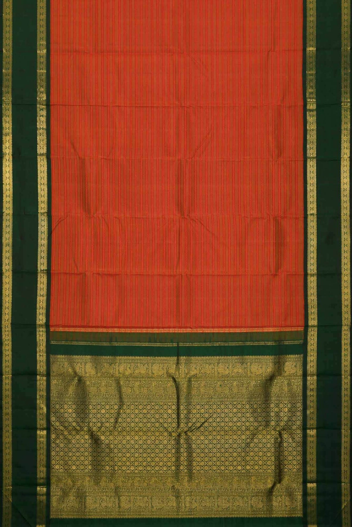 Pure Silk Pure Zari Orange Dual Tone Kanchipuram Saree